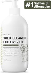 Chew + Heal Pure Cod Liver Oil Omega Skin & Coat Liquid Supplement for Dogs, 16-oz bottle