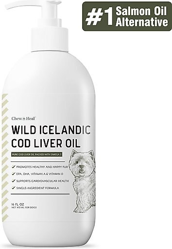 Chew + Heal Pure Cod Liver Oil Omega Skin & Coat Liquid Supplement for Dogs, 16-oz bottle