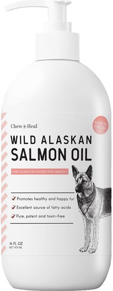 Chew + Heal Pure Wild Alaskan Omega Salmon Oil Skin & Coat Liquid Supplement for Dogs, 16-oz bottle slide 1 of 10