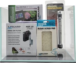 Lifegard CRYSTAL Beveled Edge Low Iron Rimless Aquarium with HOF-1 Hang On Filter, 5-mm, 5-gal
