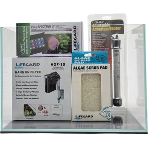 Lifegard CRYSTAL Beveled Edge Low Iron Rimless Aquarium with HOF-1 Hang On Filter, 5-mm, 5-gal