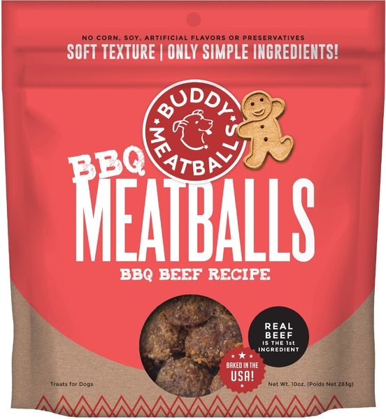 BUDDY BISCUITS Meaty Meatball Bites BBQ Beef Dog Treats, 10oz bag