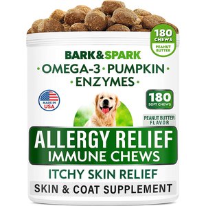 Product title update toBark&Spark Allergy Relief Omega 3 Anti-Itch Dog Chews Peanut Butter Flavor, 180 count