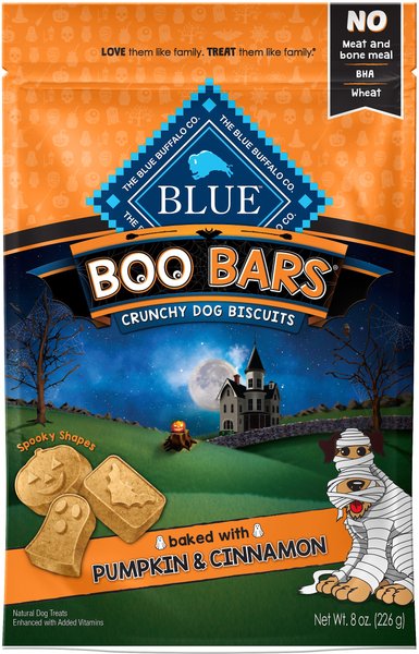 Discontinued BLUE BUFFALO Halloween Boo Bars Pumpkin Cinnamon Crunchy Biscuits Dog Treats 8 oz bag Chewy