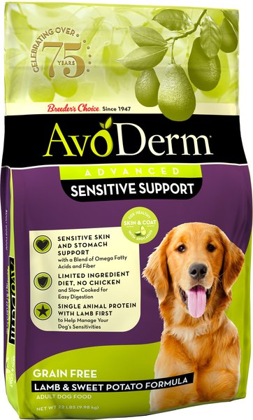 AvoDerm Advanced Sensitive Support Lamb & Sweet Potato Formula Grain-Free Adult Dry Dog Food, 22-lb bag slide 1 of 6