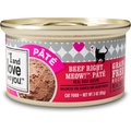 I and Love and You Beef Right Meow Pate Grain-Free Canned Cat Food, 3-oz, case of 24