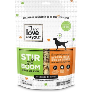 I and Love and You Stir and Boom Raw Raw Chick Boom Ba Dinner Grain-Free Dehydrated Dog Food, 1.5-lb bag