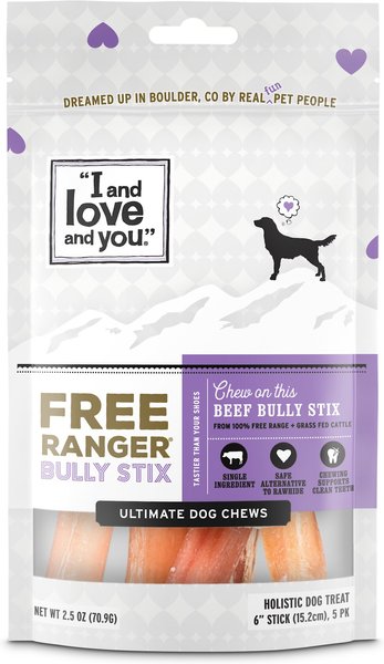 I and Love and You Free Ranger Beef Bully Stix Grain-Free Dog Chews, 6-in, 5 pack slide 1 of 10