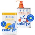 Native Pet Organic Pumpkin Fiber & Diarrhea Relief, 8-oz + Omega 3 Fish Oil Skin & Coat Health Dog Supplement, 8-oz