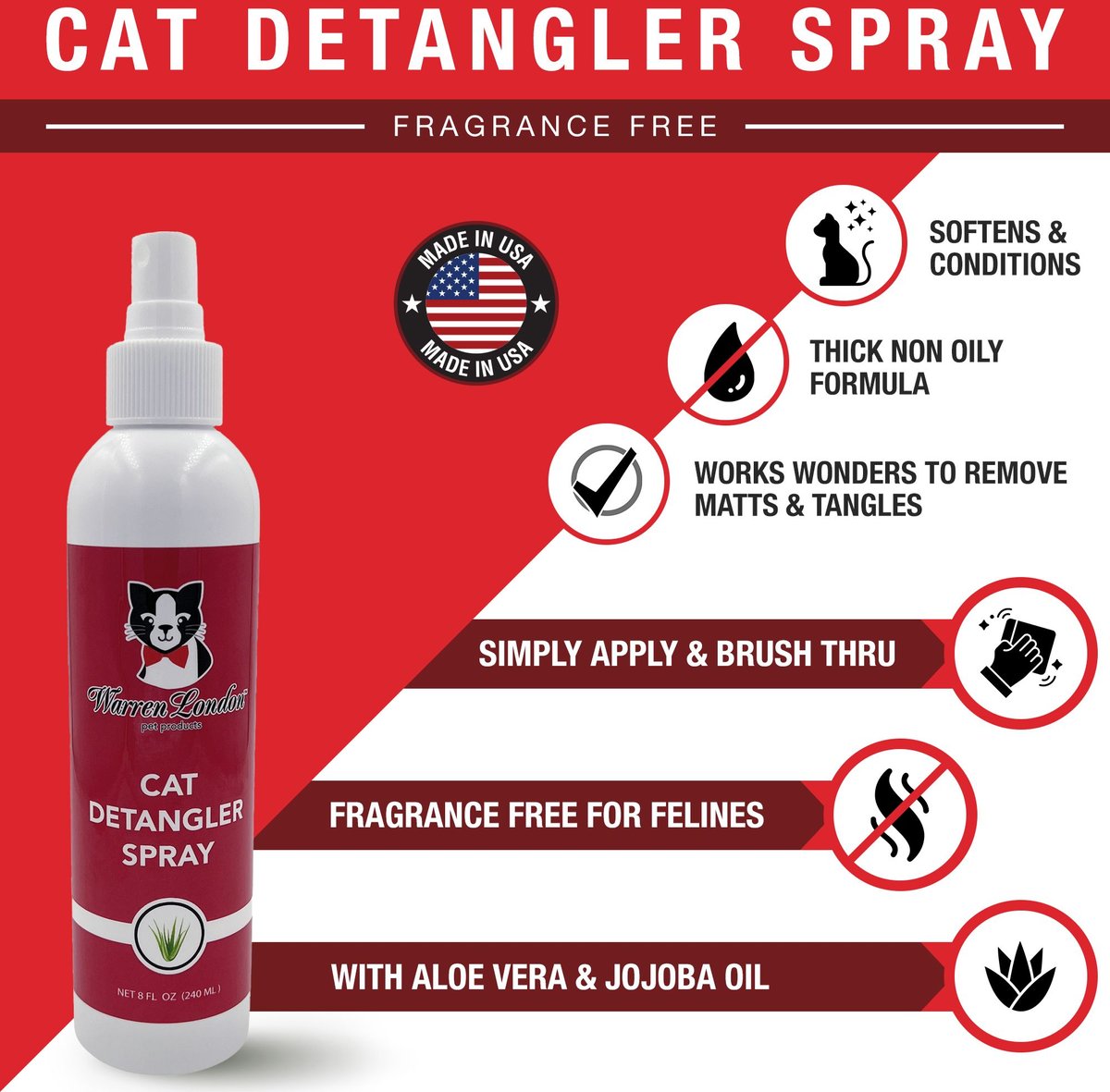 WARREN LONDON Unscented Cat Detangler Spray, 8oz bottle
