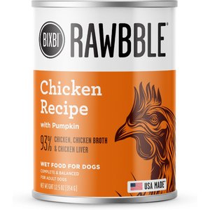 BIXBI Rawbble Grain-Free Canned Chicken Recipe Wet Dog Food, 12.5-oz can, case of 12