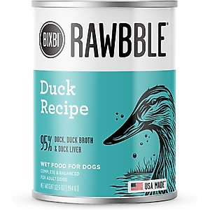 BIXBI Rawbble Grain-Free Canned Duck Recipe Wet Dog Food, 12.5-oz can, case of 12