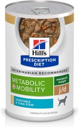 Hill's Prescription Diet Metabolic + Mobility Weight & Joint Care Vegetable & Tuna Stew Canned Dog Food, 12.5-oz, case of 12