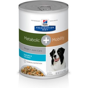 Hill's Prescription Diet Metabolic + Mobility Weight & Joint Care Vegetable & Tuna Stew Canned Dog Food, 12.5-oz, case of 12