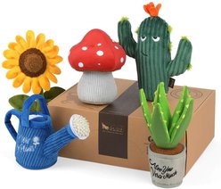 P.L.A.Y. Pet Lifestyle and You Blooming Buddies Set Plush Squeaky Dog Toy, 5 count
