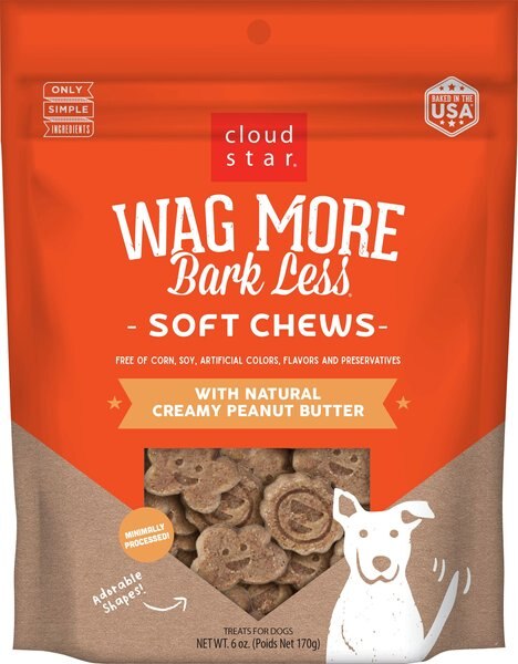 Cloud Star Wag More Bark Less Soft & Chewy with Creamy Peanut Butter Dog Treats, 6-oz bag slide 1 of 8