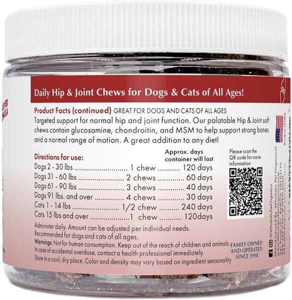 Wholistic Pet Organics Hip & Joint Soft Chews Supplement for Dogs & Cats