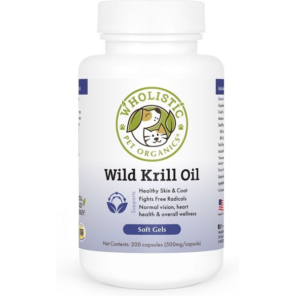 WHOLISTIC PET ORGANICS Krill Oil Capsules Supplement for Dogs & Cats, 200 count