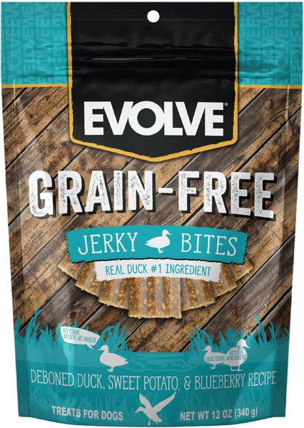 Evolve Duck, Pea & Blueberry Jerky Bites Dog Treats, 12-oz bag