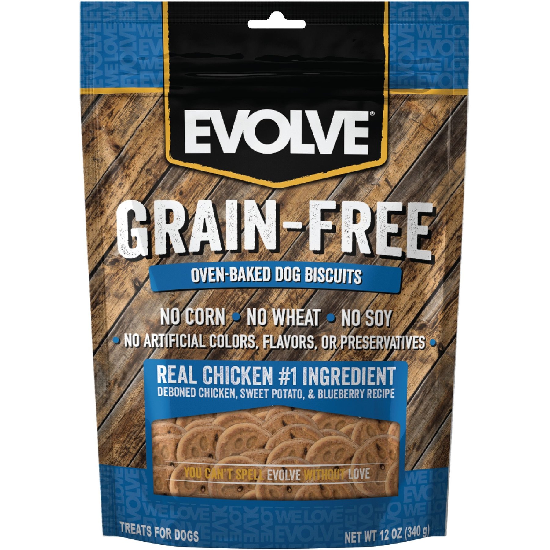 Evolve Evolve Deboned Chicken, Sweet Potato & Blueberry Biscuits Dog Treats, 12-oz bag