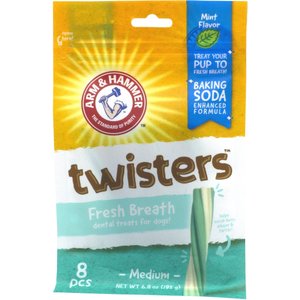 ARM & HAMMER PRODUCTS Twisters Fresh Breath Medium Mint Flavor Dog Dental Chews, 8 count