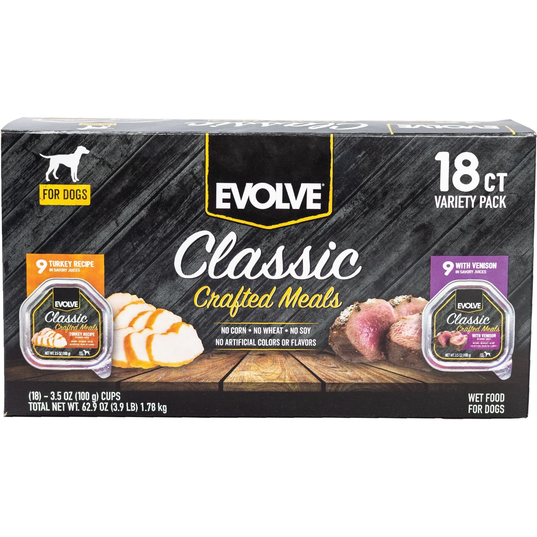 EVOLVE Classic Crafted Meals Turkey Recipe & Venison Variety Pack Pate Wet Dog Food, 3.5oz can