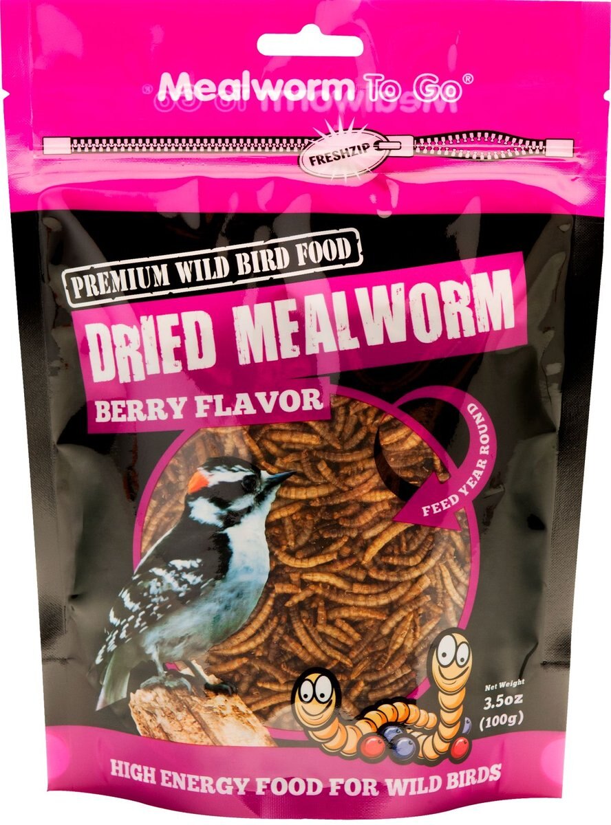 MEALWORM TO GO Dried Mealworm Berry Flavor Wild Bird Food, 3.5oz bag