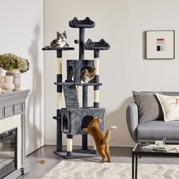 YAHEETECH 79-in Plush Cat Tree & Condo, Dark Gray/White - Chewy.com