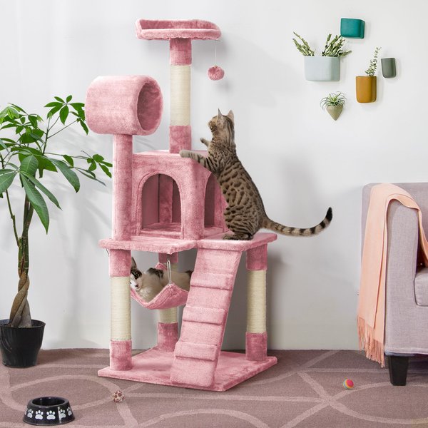 Yaheetech 51-in Plush Multi-Cat Kitten Tree & Condo, Pink slide 1 of 10