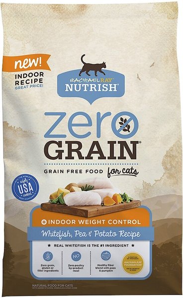 Discontinued RACHAEL RAY NUTRISH Zero Grain Indoor Weight Control Whitefish Peas Potato Recipe Grain Free Dry Cat Food 3 lb bag Chewy