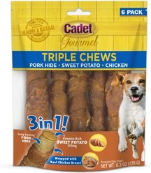 Cadet Gourmet Triple Chews Pork Hide, Chicken & Sweet Potato Twists Dog Treat, 6 count slide 1 of 9