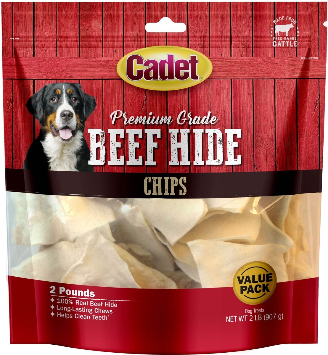 CADET Premium Grade Beef Flavor Rawhide Chips Dog Treats, 2lb bag