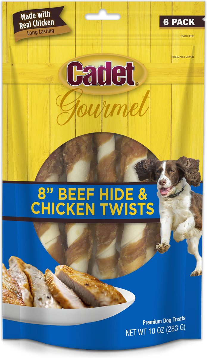 CADET Gourmet Beef Hide & Chicken Twists Dog Treats, 8in, 6 count