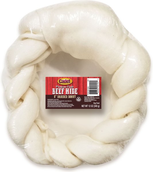 CADET Premium Grade Braided Beef Hide Donut Dog Chew Treat, 8in, 100