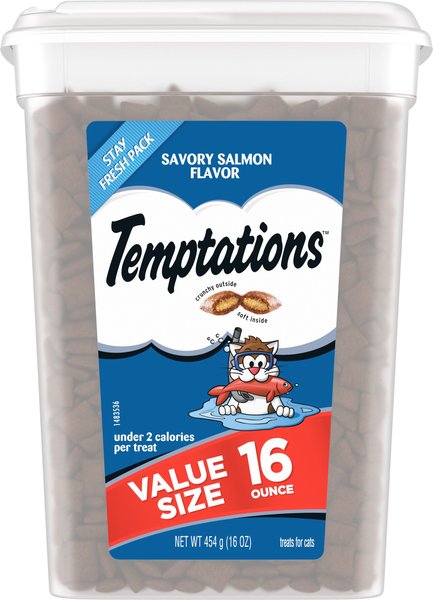 Temptations Classic Savory Salmon Flavor Soft & Crunchy Cat Treats, 16-oz tub slide 1 of 8