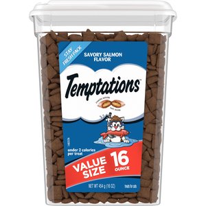 Temptations Classic Savory Salmon Flavor Soft & Crunchy Cat Treats, 16-oz tub