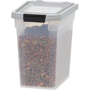 IRIS USA WeatherPro Dog, Cat, Bird & Small-Pet Food Storage Bin Airtight Container, Gray, Small, 10-lb