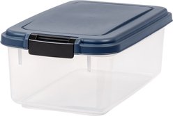 IRIS USA WeatherPro Airtight Dog, Cat, Bird & Small-Pet Food Storage Bin Container with Attachable Casters, Navy, Small