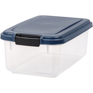 IRIS USA WeatherPro Airtight Dog, Cat, Bird & Small-Pet Food Storage Bin Container with Attachable Casters, Navy, Small