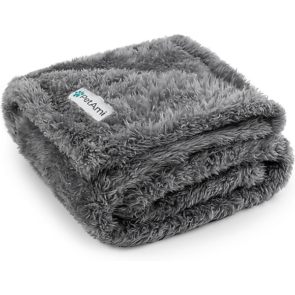 PETAMI Fluffy Fleece Cat & Dog Throw Blanket, Gray, Medium