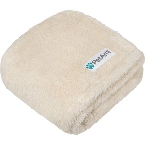 PetAmi Fluffy Fleece Cat & Dog Throw Blanket, Beige, Medium 