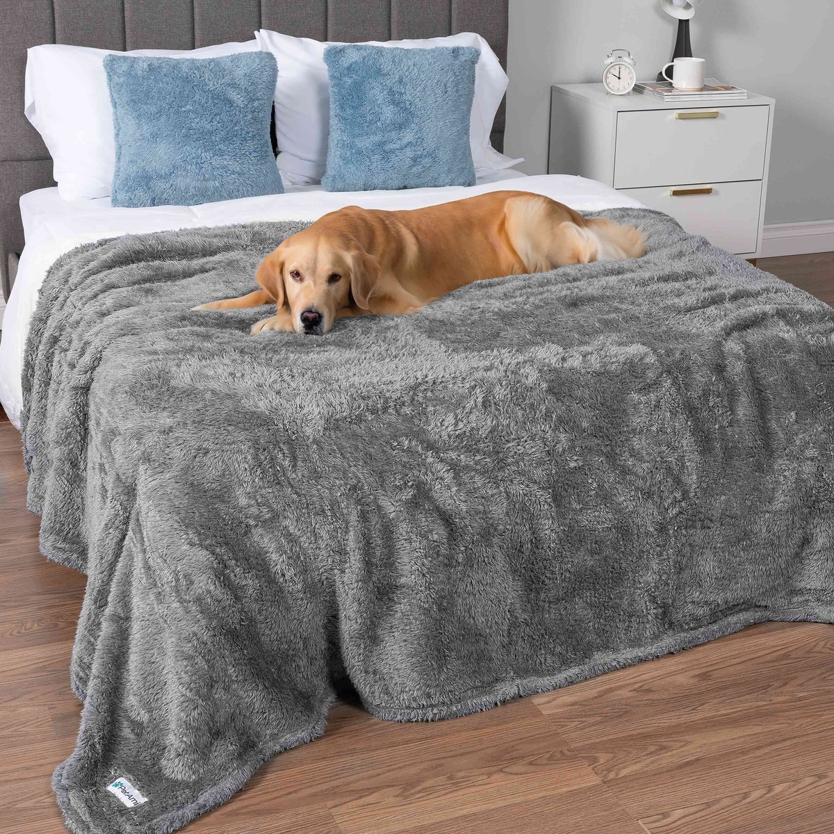 PetAmi Waterproof Fluffy Dog Blanket - Reversible Sherpa Throw, 29x40 Inches, Gray