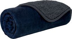 PetAmi Sherpa Fleece Waterproof Cat & Dog Blanket, Navy/Gray, Small 
