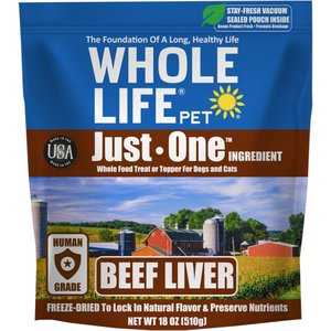 Whole Life Just One Ingredient Pure Beef Liver Freeze-Dried Dog Treats, 18-oz bag