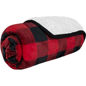 PetAmi Sherpa Fleece Waterproof Cat & Dog Blanket, Checkered Red, Medium 
