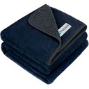 PetAmi Sherpa Fleece Waterproof Cat & Dog Blanket, Navy/Gray, Large 