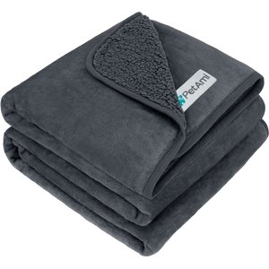 PetAmi Sherpa Fleece Waterproof Cat & Dog Blanket, Gray, Large 