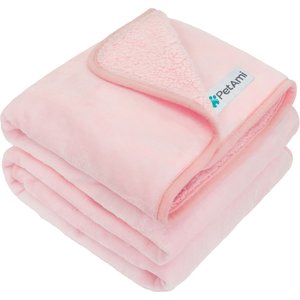 PetAmi Sherpa Fleece Waterproof Cat & Dog Blanket, Pink, Large 