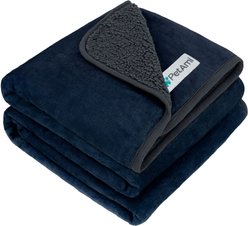 PetAmi Sherpa Fleece Waterproof Cat & Dog Blanket, Navy/Gray, Queen 