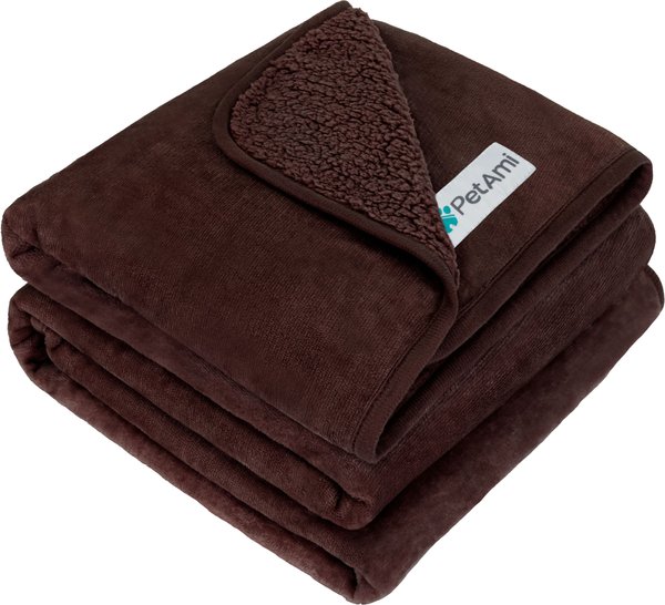 PetAmi Sherpa Fleece Waterproof Cat & Dog Blanket, Brown, Queen  slide 1 of 7